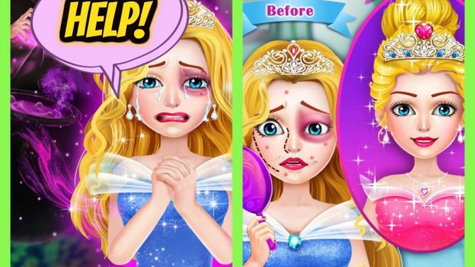 Une princesse pleure en appelant au secours (Help!). Puis on la voit avant et après. Grâce à une opération est fidèle au modèle des princesses (dessin animés, jouets, etc..)